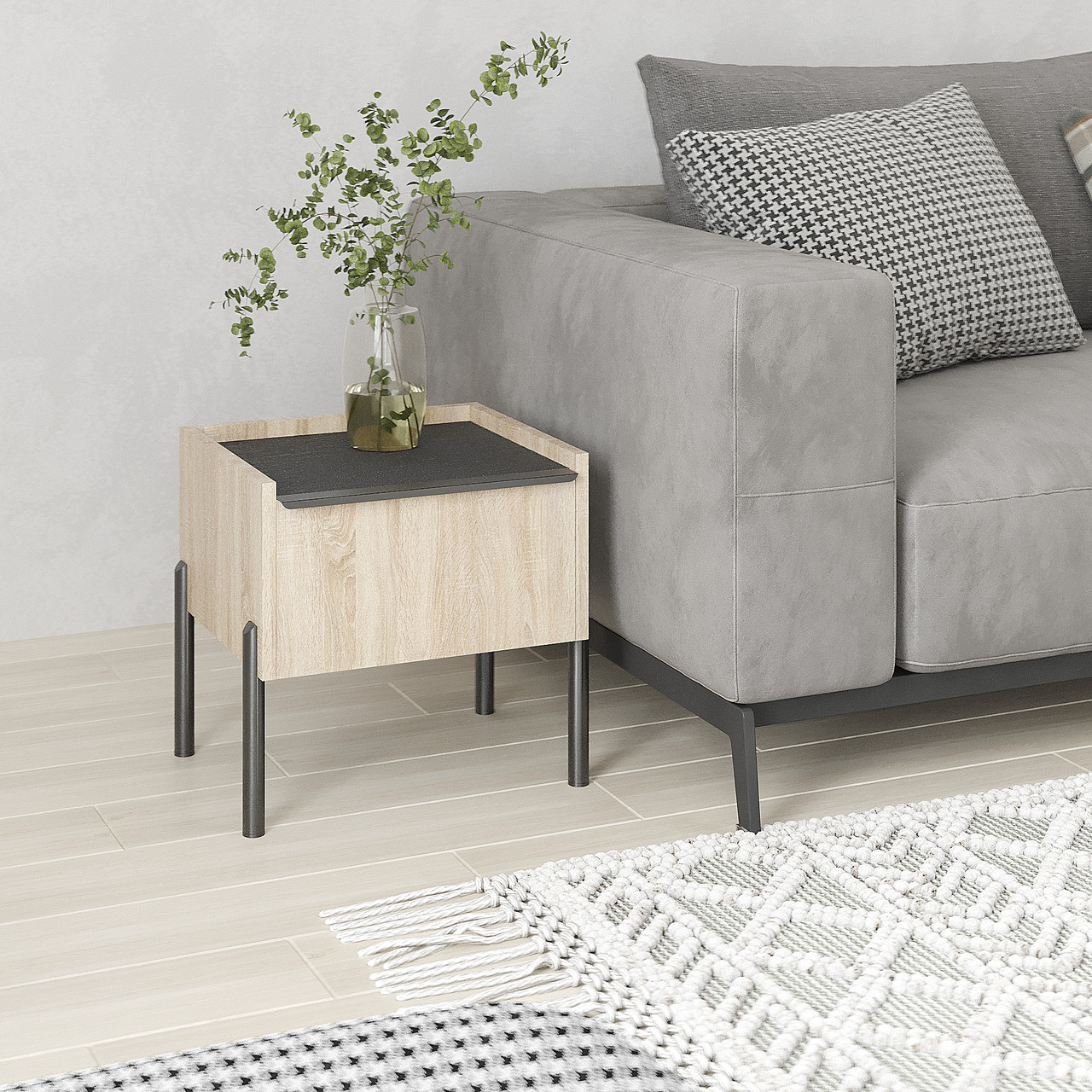 Приліжкова тумба Ларго 400х400х350мм Дуб Сонома/МОРСЬКЕ ДЕРЕВО КАРБОН, фото 1