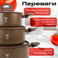 Набір посуду зі сковородою з гранітним покриттям Top Kitchen TK00094R brown 7 предметів для індукційної плити, фото 6