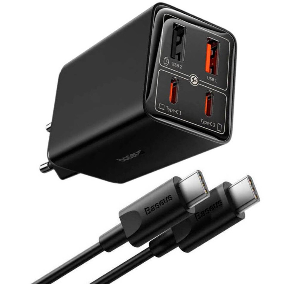 Зарядний пристрій 65W із швидкою зарядкою + кабель Type-C BASEUS Charger GaN6 Pro Чорний P10162702113-00 46846