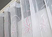 Тюль (3х1,7м.) коротка шифонова з вишивкою. Колір білий з рожевим. Артикул 49-151, фото 5