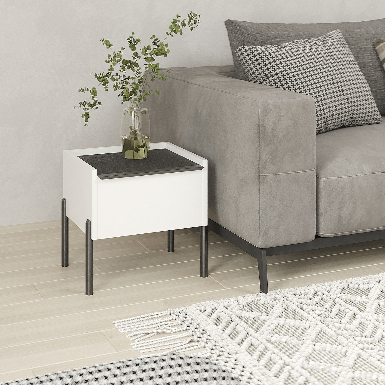 Приліжкова тумба Ларго 400х400х350мм Білий/МОРСЬКЕ ДЕРЕВО КАРБОН, фото 1