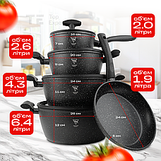 Набір посуду зі сковородою з гранітним покриттям Top Kitchen TK00098 9 предметів для індукційної плити, фото 4