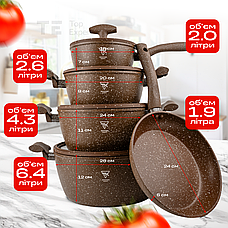 Набір посуду зі сковородою з гранітним покриттям Top Kitchen TK00098 9 предметів для індукційної плити, фото 5