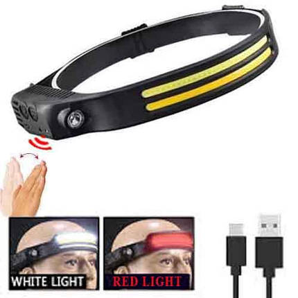 Ліхтар налобний BL-W689-2-LM+2COB (white+red), Motion Sensor, Li-Ion акум., ЗП Type-C, Box, фото 1