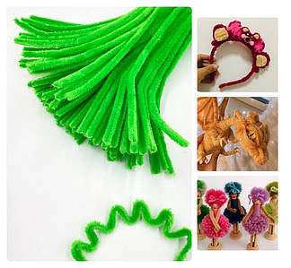 Синельний дріт / Пухнастий дріт / Упаковка - 98-100 шт / Салатовий неон