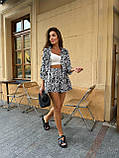 Чорно-білий жіночий літній прогулянковий костюм із софту принт зебра: сорочка та шорти, фото 2