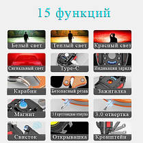 Ліхтар MULTIFUNCTIONAL W5147/LL-202-COB (white+yellow+red), multitool, Li-Ion акум., магніт, карабін,, фото 4