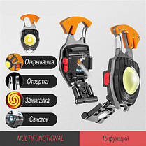 Ліхтар MULTIFUNCTIONAL W5147/LL-202-COB (white+yellow+red), multitool, Li-Ion акум., магніт, карабін,, фото 5