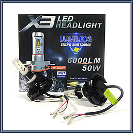 Світлодіодні LED-лампи для авто H3 12 V-24 V X3 6000 K 6000L 50 W радіатор