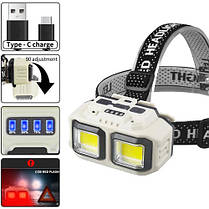 Ліхтар налобний HX-816S-2COB (white+red), Motion Sensor, Waterproof, 1x18650, ЗП Type-C, Box, фото 4