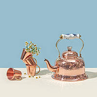 Мідний чайник із порцеляновою ручкою 1,7 літра текстурний