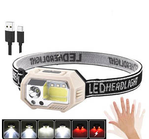 Ліхтар налобний SH-S9-XPE+COB+3SMD(red) Motion Sensor вбудований акумулятор ЗУ Type-C Box, фото 1