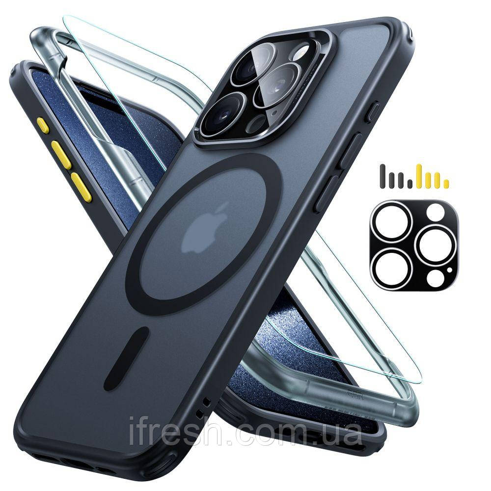 Чохол и скло ESR для iPhone 15 Pro Max - Classic Pro Set Halolock MagSafe, Frosted Black (4894240204689)