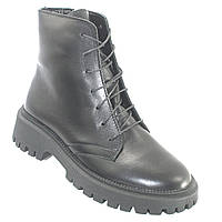 Ботинки зимние женские чёрные на шнуровке с молнией натуральная кожа на меху  размер 39