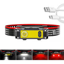 Ліхтар налобний BL-T124-ХРЕ+COB (White+Red) Motion Sensor 1x18650 ЗУ Type-C, фото 6