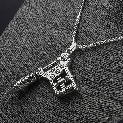 Цепь c кулоном серебристого цвета Stainless Steel автомат застёжка карабин размер кулона 67х35 мм длина 70 см, фото 3