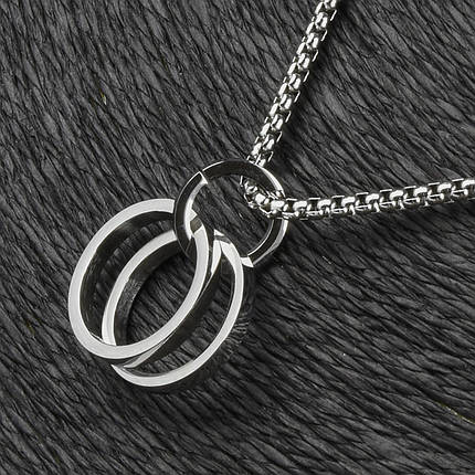 Цепь c кулоном серебристого цвета Stainless Steel кольца застёжка карабин размер кулона 20х20 мм длина 70 см, фото 1