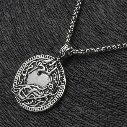 Ланцюг із кулоном сріблястого кольору Stainless Steel дракон застібка карабін розмір кулона 33х33 мм довжина 70 см, фото 1