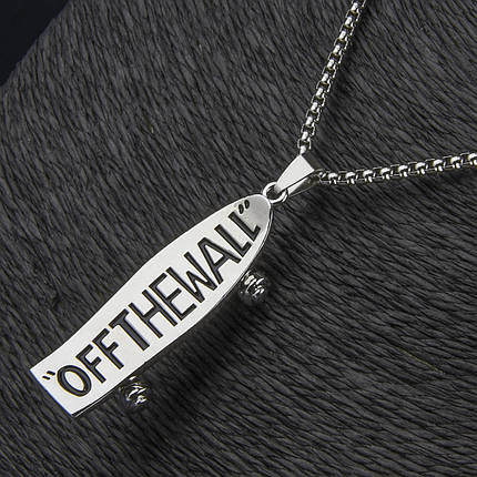 Ланцюг із кулоном сріблястого кольору Stainless Steel скейт застібка карабін розмір кулона 53х15 мм довжина 70 см, фото 1