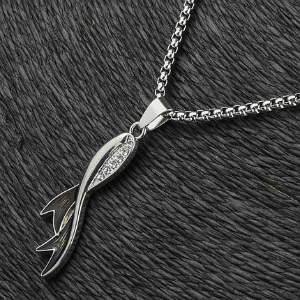 Ланцюг із кулоном сріблястого кольору Stainless Steel риби застібка карабін розмір кулона 45х13 мм довжина 70 см, фото 2