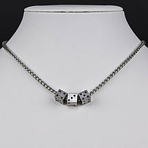 Ланцюг із кулоном сріблястого кольору Stainless Steel з трьома кубиками застібка карабін з подовжувачем довжина 55 см, фото 3