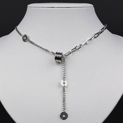 Ланцюг із кулоном сріблястого кольору Stainless Steel з висулькою застібка карабін із подовжувачем довжина 55 см, фото 1