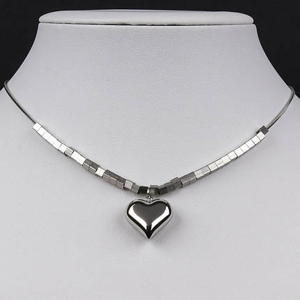 Цепь c кулоном серебристого цвета Stainless Steel сердечко с кубиками застёжка карабин длина 45 см, фото 1