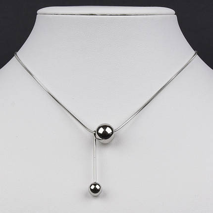 Ланцюг снейк з кулоном сріблястого кольору Stainless Steel з кульками застібка карабін із подовжувачем довжина 55 см, фото 1