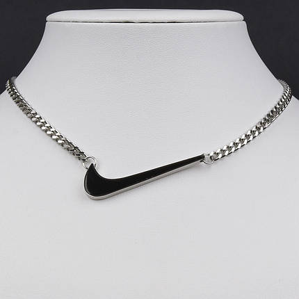 Ланцюг лазерний з кулоном сріблястого кольору Stainless Steel брендовий значок застібка карабін довжина 60 см, фото 2