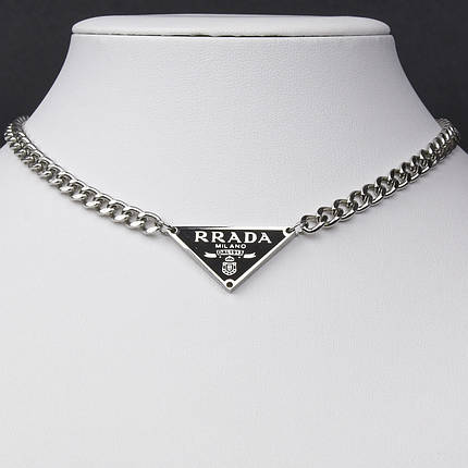 Ланцюг панцирний із кулоном сріблястого кольору Stainless Steel брендова з написом застібка карабін довжина 55 см, фото 1