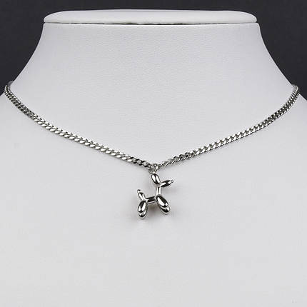 Ланцюг лазерний з кулоном сріблястого кольору Stainless Steel собачка застібка карабін з подовжувачем довжина 55 см, фото 1