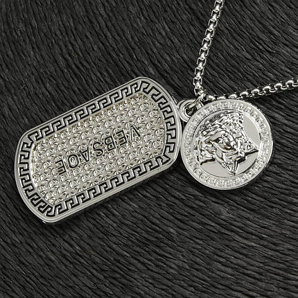 Ланцюг із кулоном 2 шт. голова та кулон Версасе Stainless Steel розмір 50х30 мм розмір ланцюга 70 см 3 мм, фото 1