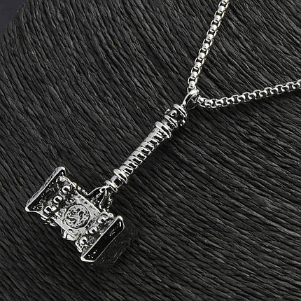 Ланцюг із кулоном молот Тора сріблястого кольору Stainless Steel розмір 58х28 мм розмір ланцюга 70 см 3 мм, фото 3