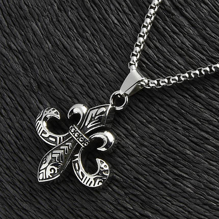 Ланцюг із кулоном геральдічна лілія античний сріблястий StainlessSteel розмір 32х42 мм розмір ланцюга 70 см 3 мм, фото 2