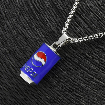Ланцюг із кулоном Pepsi баночка пепсі синього кольору Stainless Steel розмір 35х14 мм розмір ланцюга 70 см 3 мм, фото 1
