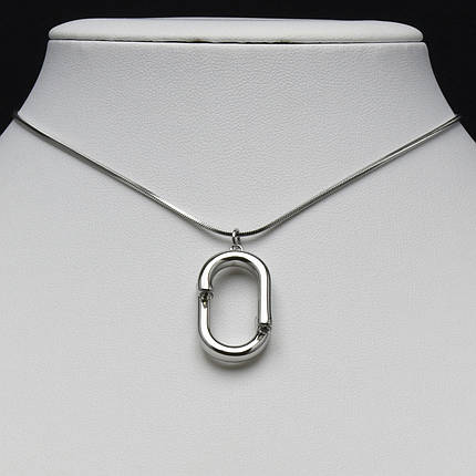 Ланцюжок колір срібло сталь 316 L кулон овальний з кристалами 28х18 мм ланцюг снейк довжин 70 см тлщн 1 мм, фото 1