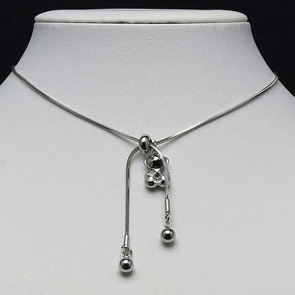 Ланцюжок довгий колір срібло сталь 316 L кулон ведмедики намистини сталевий ланцюг снеїк до 80 см тлщн 1 мм, фото 1