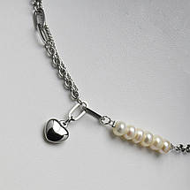 Ланцюжок комбінований колір срібло сталь 316 L кулон сердечко сніжинка перлини ланцюжок завдовжки 46 см тлщн 2 мм, фото 3