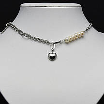 Ланцюжок комбінований колір срібло сталь 316 L кулон сердечко сніжинка перлини ланцюжок завдовжки 46 см тлщн 2 мм, фото 4