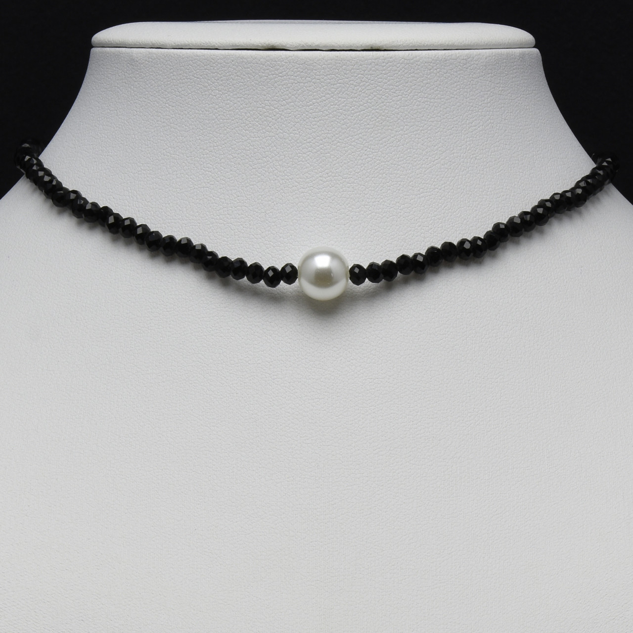 Буси чорне чеське скло фурнітура сталь 316 L намистини та перлина ланцюжка довжина 50 см тлщн 5 мм