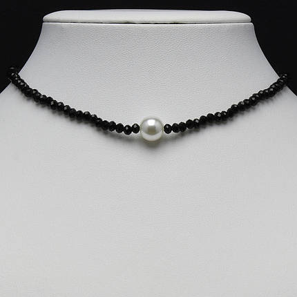 Буси чорне чеське скло фурнітура сталь 316 L намистини та перлина ланцюжка довжина 50 см тлщн 5 мм, фото 1