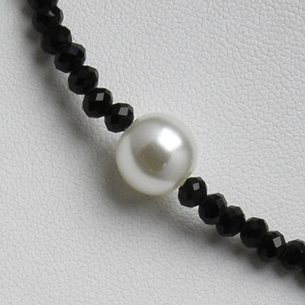 Буси чорне чеське скло фурнітура сталь 316 L намистини та перлина ланцюжка довжина 50 см тлщн 5 мм, фото 2