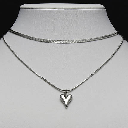 Ланцюжок подвійний снеик сріблястий сталь 316 L кулон сердечко металеве ланцюжка завдовжки 50і 40 см тлщн 1і 3 мм, фото 2