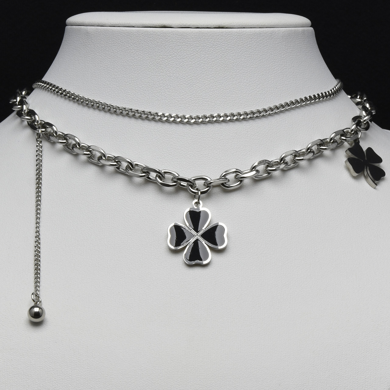 Ланцюжок якорний подвійний кулон два конюшини від Stainless Steel срібляста сталь 316 L довг 50+40 см тлщн 6 мм