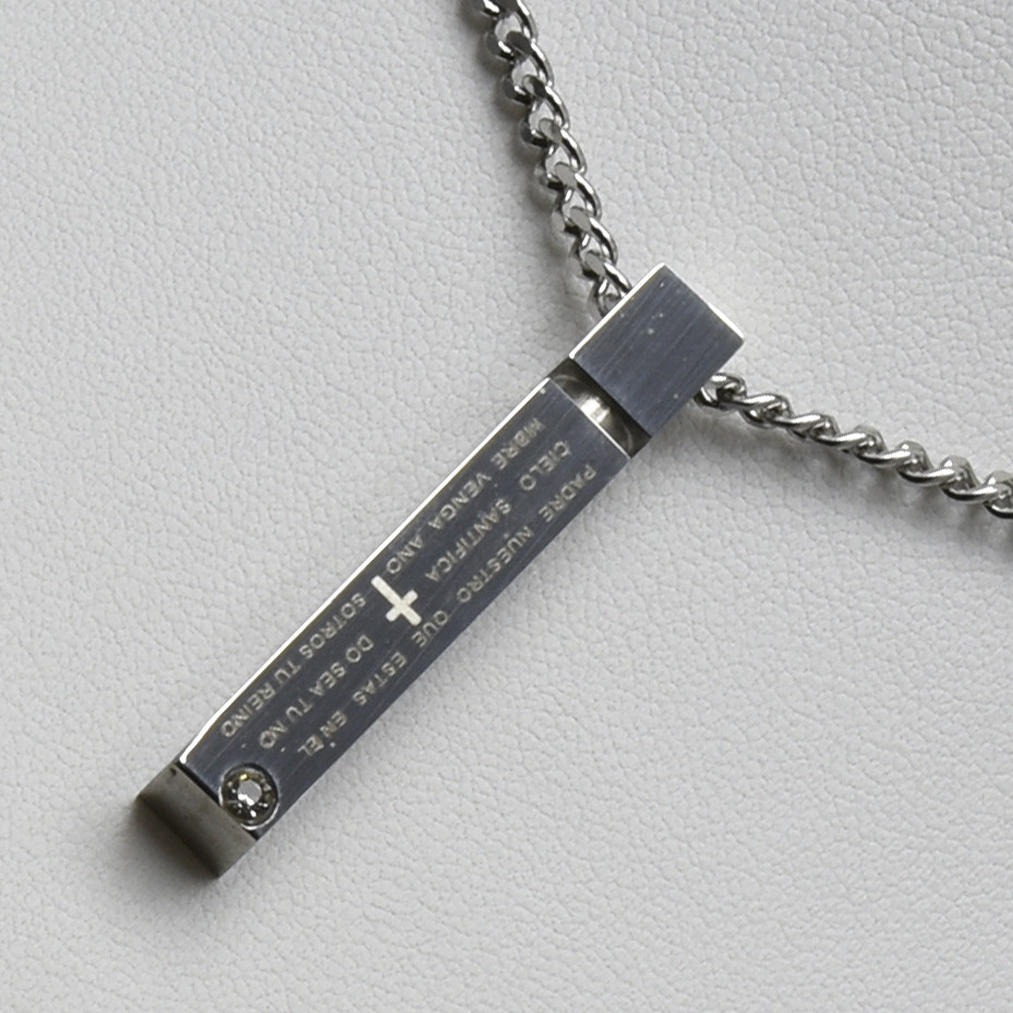 Ланцюжок кулон стовпчик із кристалом 38х6 мм від Stainless Steel срібляста сталь 316 L довжин 70 см тлщн 3 мм