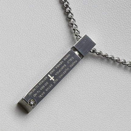 Ланцюжок кулон стовпчик із кристалом 38х6 мм від Stainless Steel срібляста сталь 316 L довжин 70 см тлщн 3 мм, фото 1