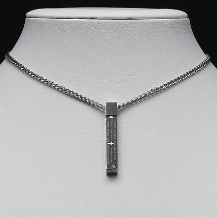 Ланцюжок кулон стовпчик із кристалом 38х6 мм від Stainless Steel срібляста сталь 316 L довжин 70 см тлщн 3 мм, фото 2