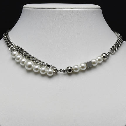 Ланцюжок масивний намистини квадратики сталеві Stainless Steel срібляста сталь 316 L довг 55 см тлщн 7 мм, фото 1