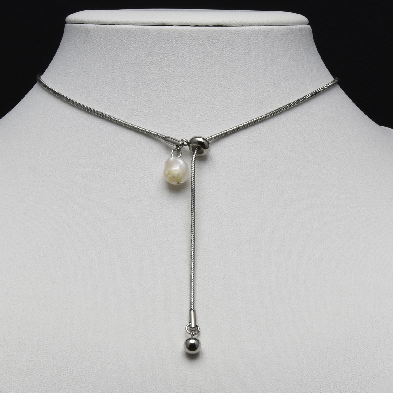 Ланцюжок кулон затяжка регульований з перлами від Stainless Steel срібляста сталь 316 L довг 65 см тлщн 1 мм