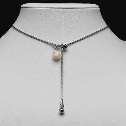 Ланцюжок кулон затяжка регульований з перлами від Stainless Steel срібляста сталь 316 L довг 65 см тлщн 1 мм, фото 1